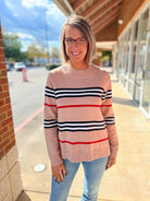 Mocha Striped Long Sleeve Crewneck Sweater - A'Bekah's Boutique