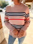 Mocha Striped Long Sleeve Crewneck Sweater - A'Bekah's Boutique