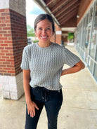 Move It Heather Gray Short Sleeve Cable Knit Sweater - A'Bekah's Boutique