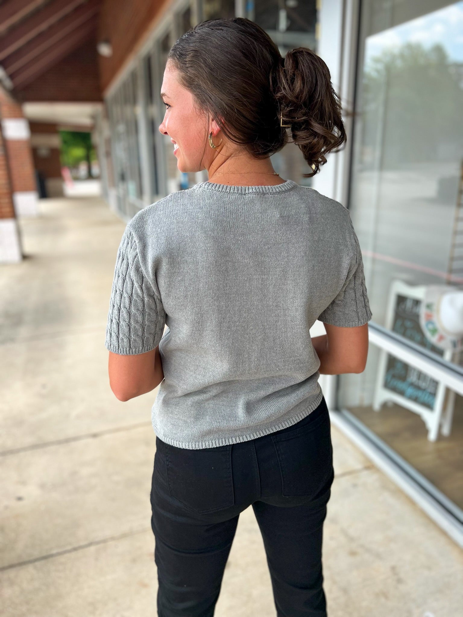 Move It Heather Gray Short Sleeve Cable Knit Sweater - A'Bekah's Boutique