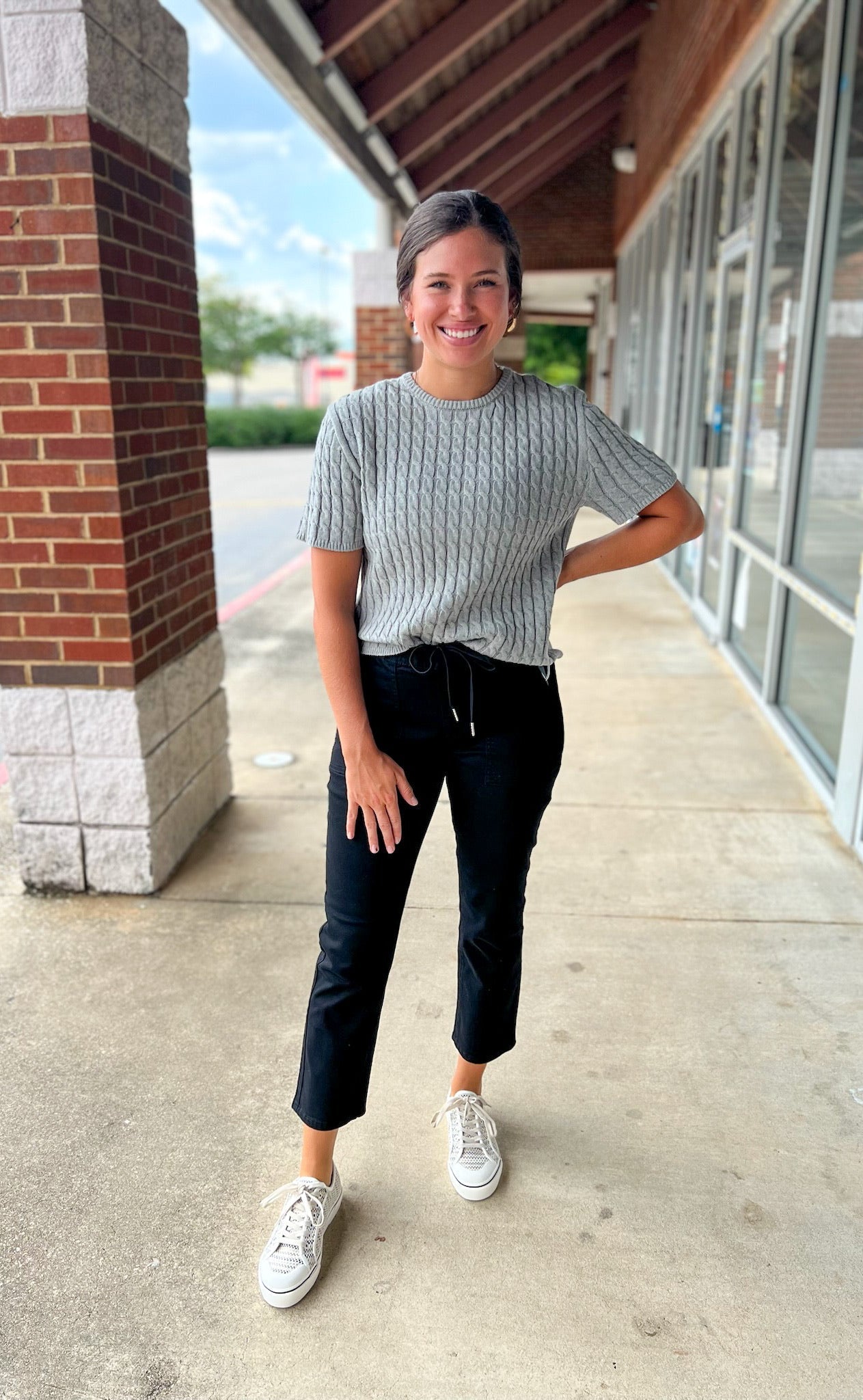 Move It Heather Gray Short Sleeve Cable Knit Sweater - A'Bekah's Boutique