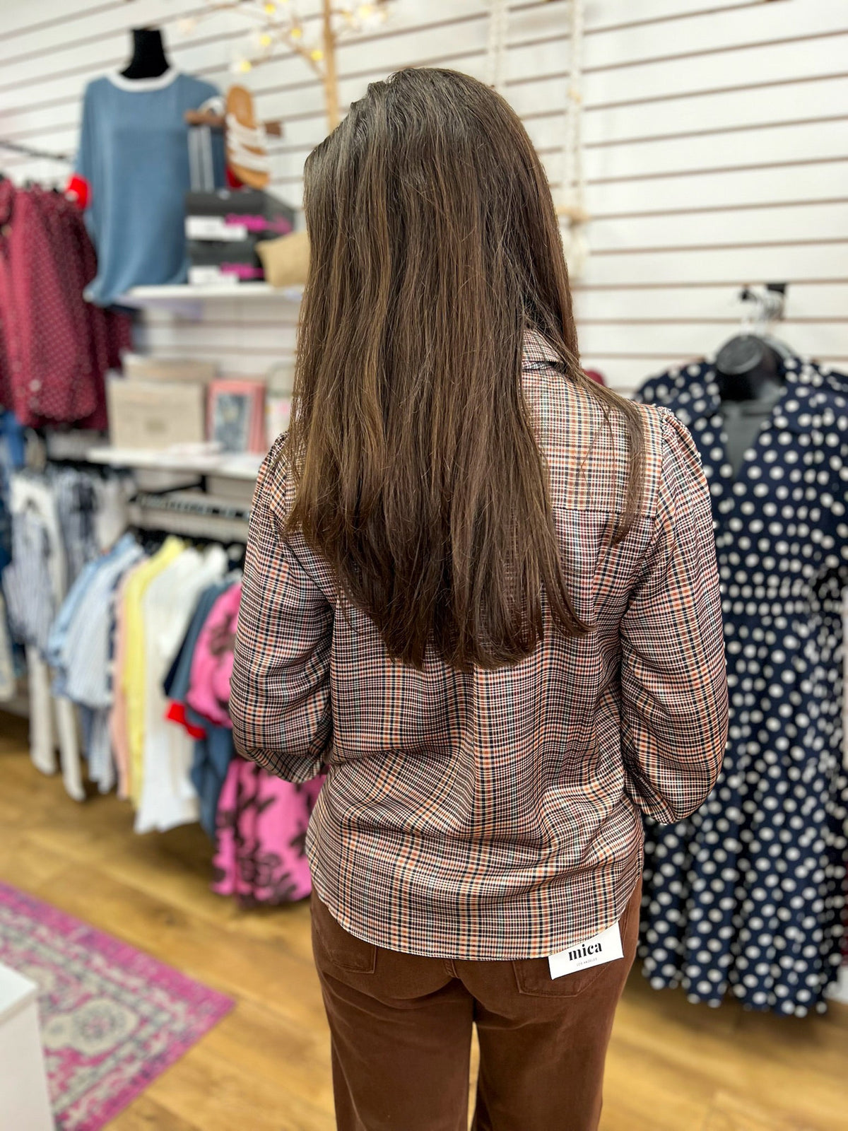Mulitcolor Plaid Button Up Top with Self-Tie Neckline - A'Bekah's Boutique