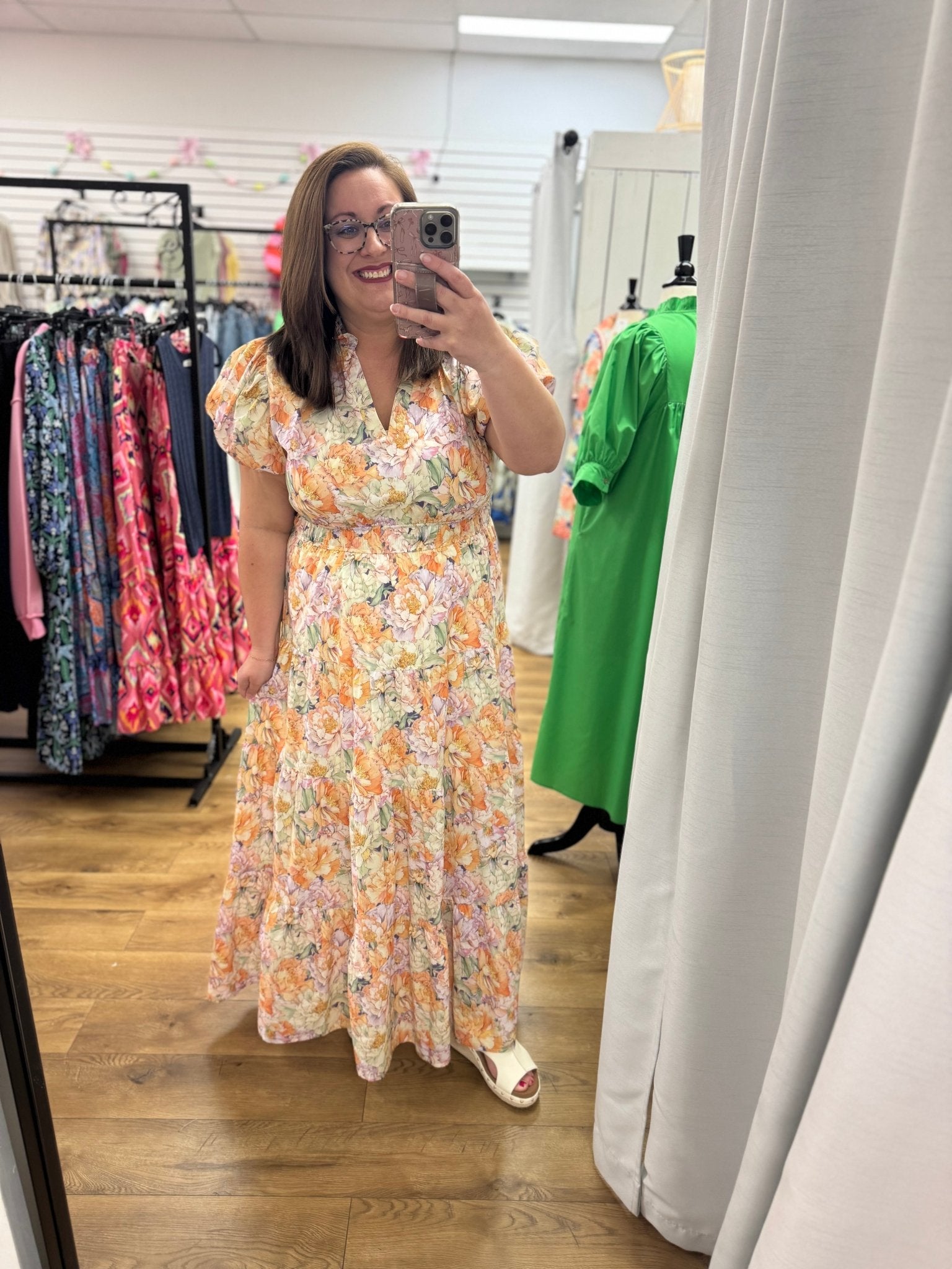 Multi Floral Maxi Dress with Short Puff Sleeves - A'Bekah's Boutique