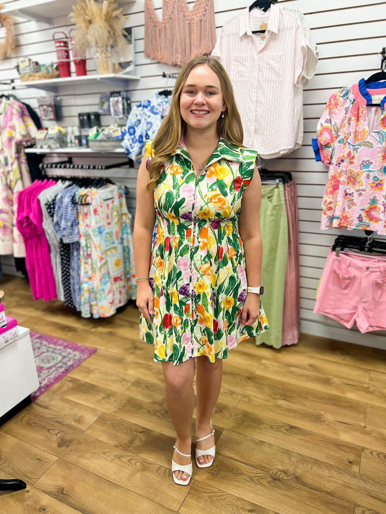 Multicolor Floral Zip Front Dress with Pockets - A'Bekah's Boutique