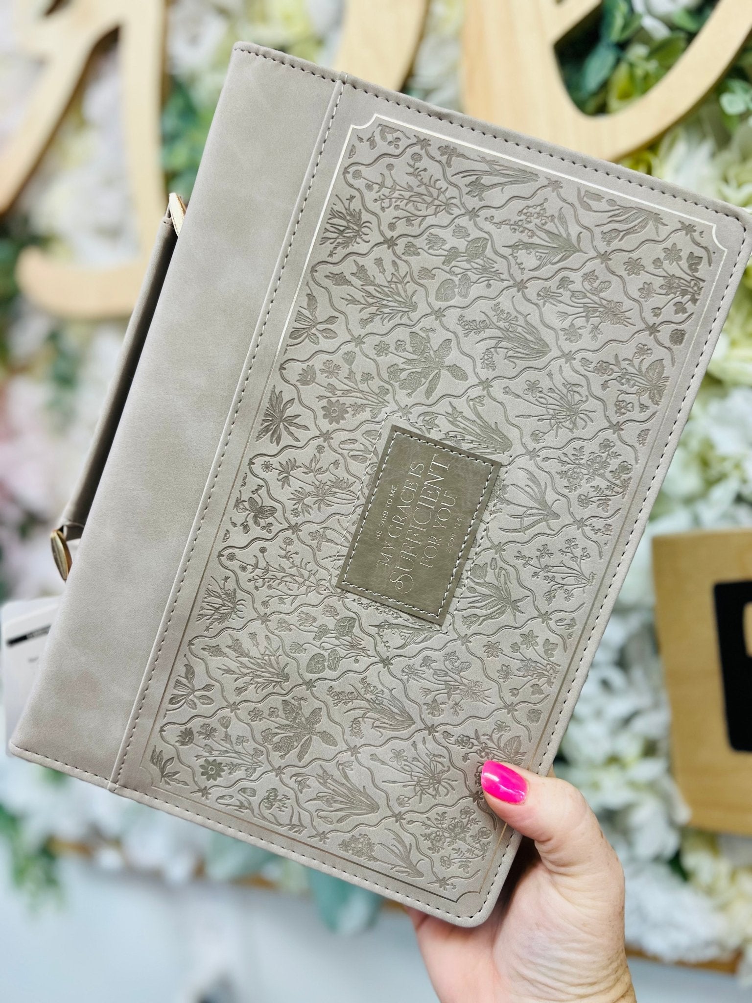 My Grace Is Sufficient 2 Cor. 12:9 Taupe Bible Cover - A'Bekah's Boutique