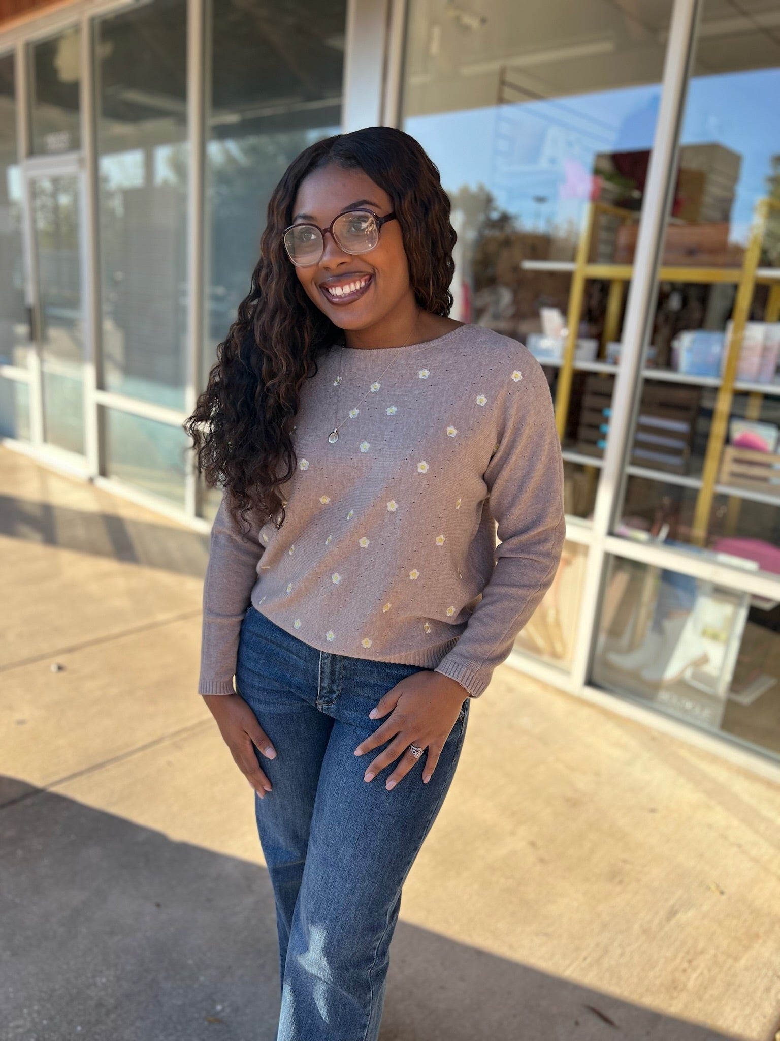 My Own Journey Heather Coco Soft Daisy Fine Gauge Embroidered Sweater - A'Bekah's Boutique