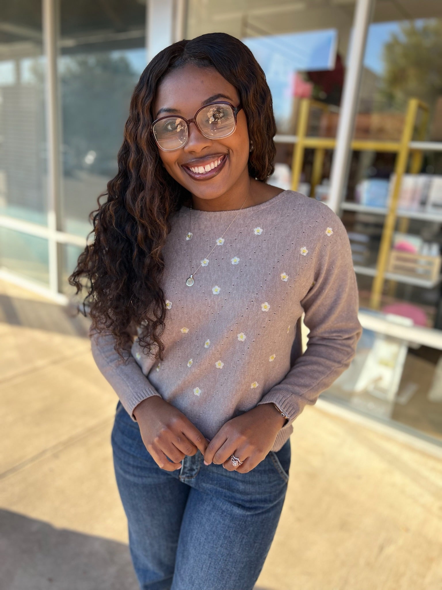 My Own Journey Heather Coco Soft Daisy Fine Gauge Embroidered Sweater - A'Bekah's Boutique