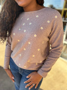 My Own Journey Heather Coco Soft Daisy Fine Gauge Embroidered Sweater - A'Bekah's Boutique