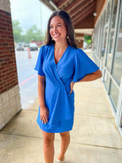My Own Way Diva Blue Ruffled Wrap Dress - A'Bekah's Boutique