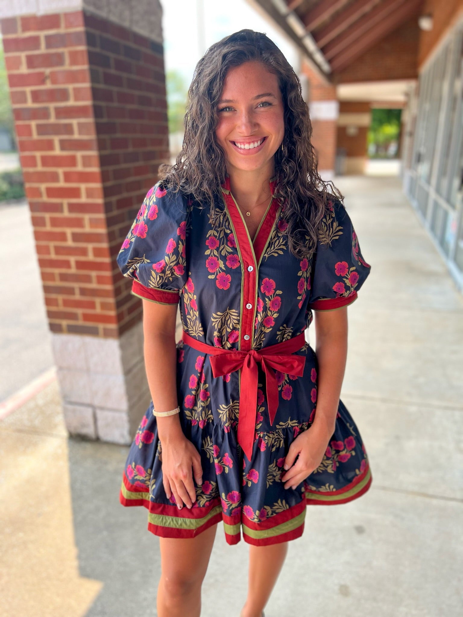 My Turn Black Floral Dress with Contrast Banding - A'Bekah's Boutique
