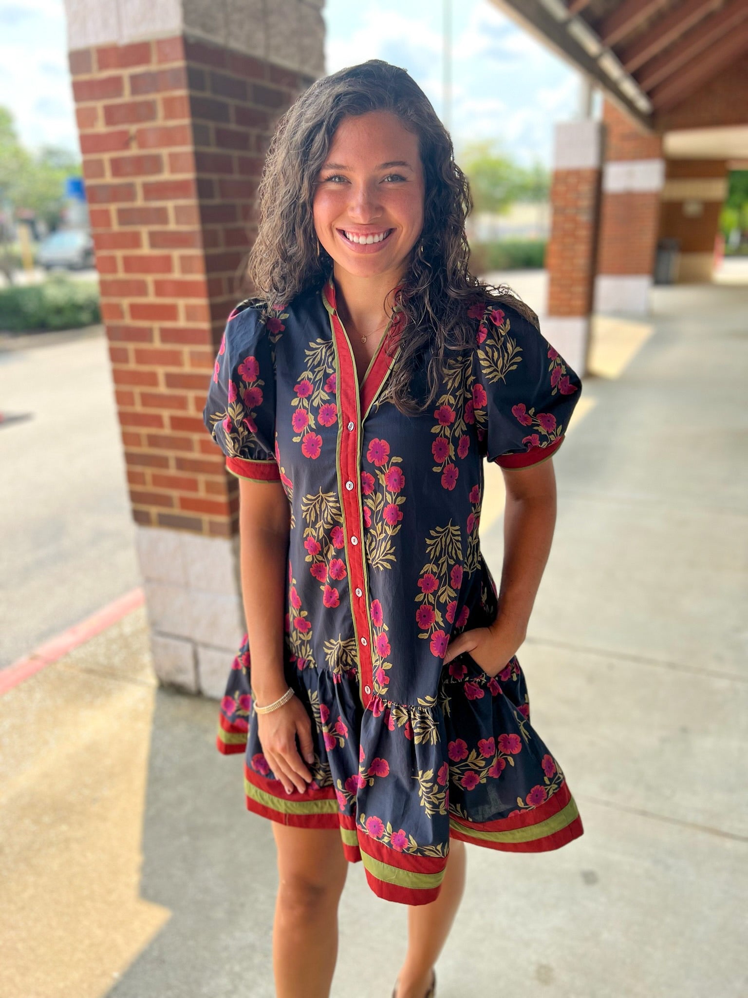 My Turn Black Floral Dress with Contrast Banding - A'Bekah's Boutique