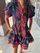My Turn Black Floral Dress with Contrast Banding - A'Bekah's Boutique