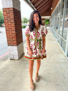 My Turn Ecru Floral Dress with Contrast Banding - A'Bekah's Boutique