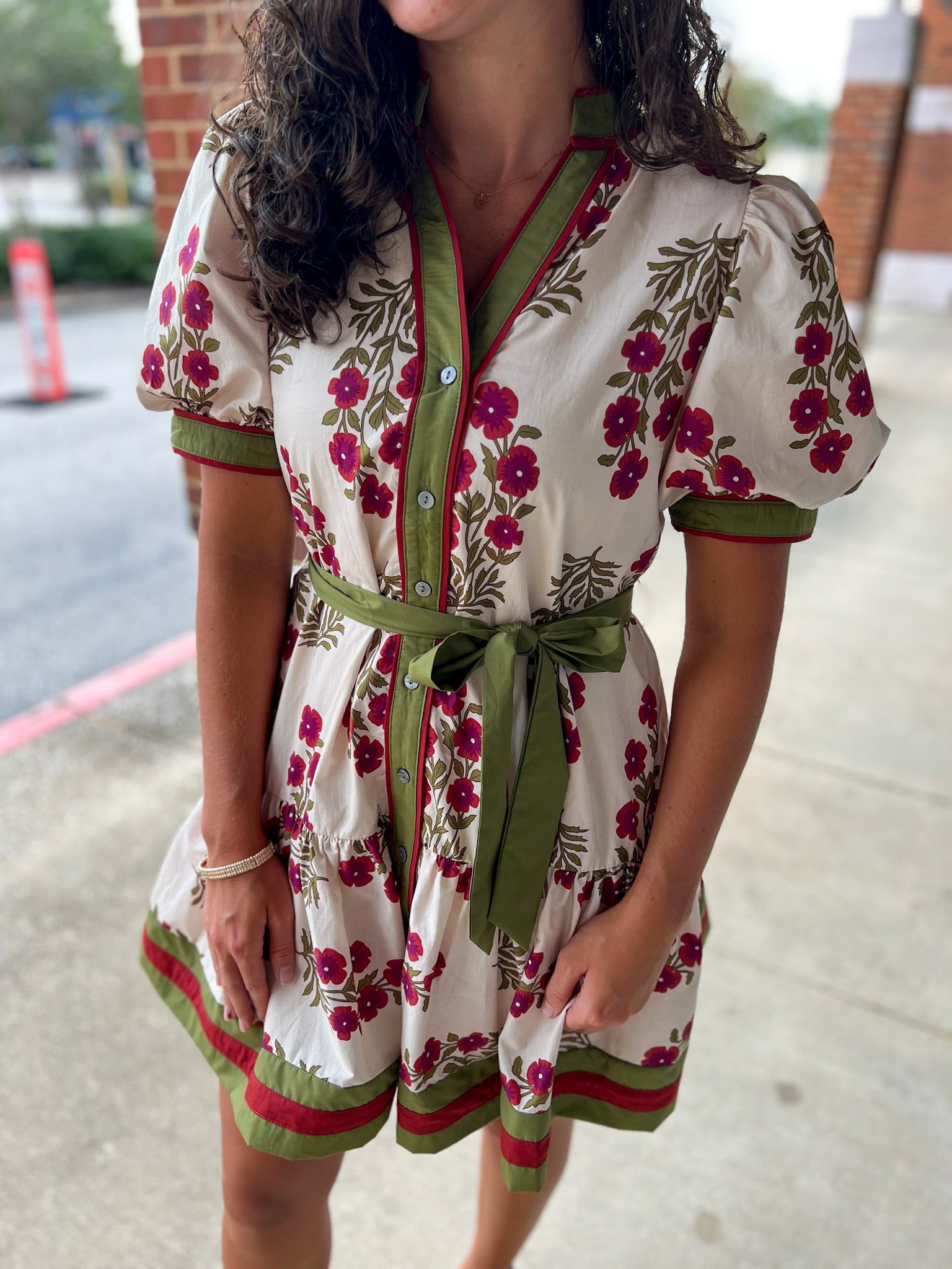 My Turn Ecru Floral Dress with Contrast Banding - A'Bekah's Boutique