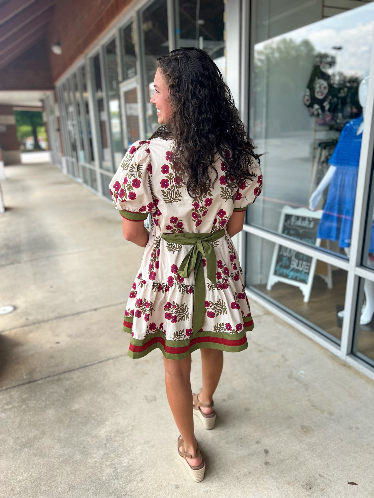 My Turn Ecru Floral Dress with Contrast Banding - A'Bekah's Boutique