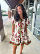 My Turn Ecru Floral Dress with Contrast Banding - A'Bekah's Boutique