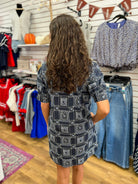 Navy Bandana Print Short Sleeve Dress - A'Bekah's Boutique