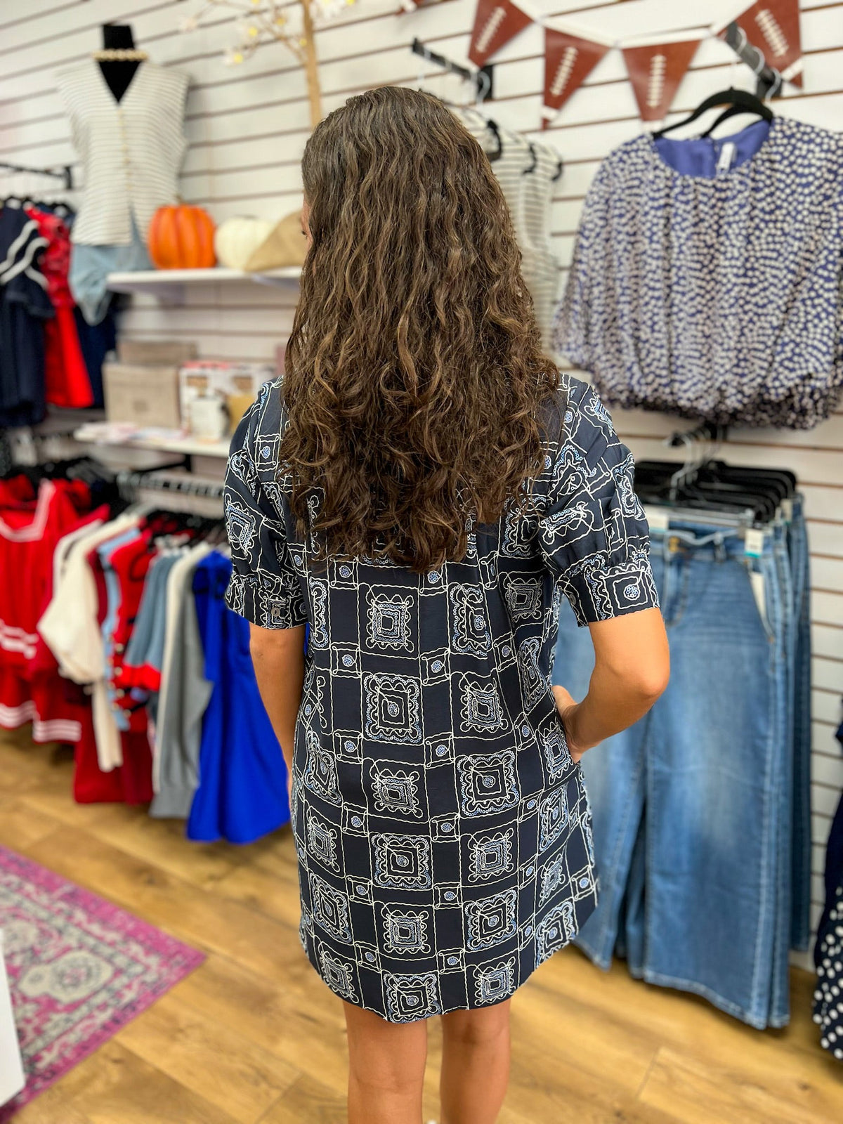 Navy Bandana Print Short Sleeve Dress - A'Bekah's Boutique