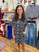 Navy Bandana Print Short Sleeve Dress - A'Bekah's Boutique