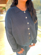 Navy Button Down Long Sleeve Sweater - A'Bekah's Boutique