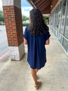 Navy Button Down Short Sleeve Shirt Dress - A'Bekah's Boutique