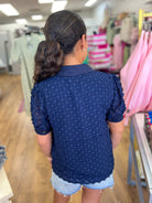 Navy Button Down Top with 3D Appliques - A'Bekah's Boutique