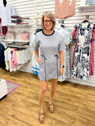 Navy Check Print Drawstring Dress with Pockets - A'Bekah's Boutique