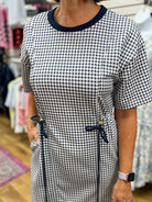 Navy Check Print Drawstring Dress with Pockets - A'Bekah's Boutique
