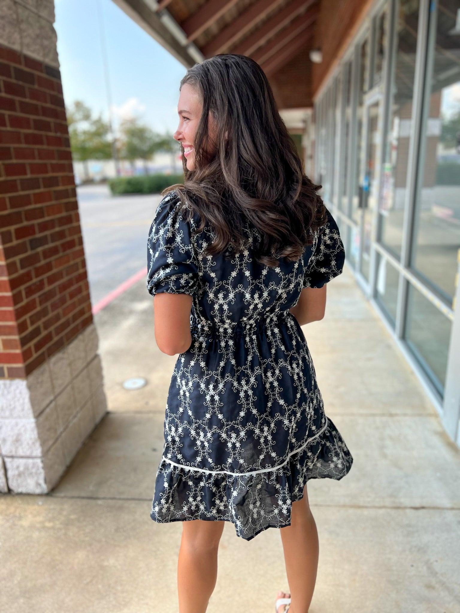 Navy Embroidered Short Sleeve V - Neck Dress - A'Bekah's Boutique