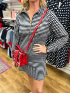 Navy Gingham Long Sleeve Half Zip Skort Set - A'Bekah's Boutique