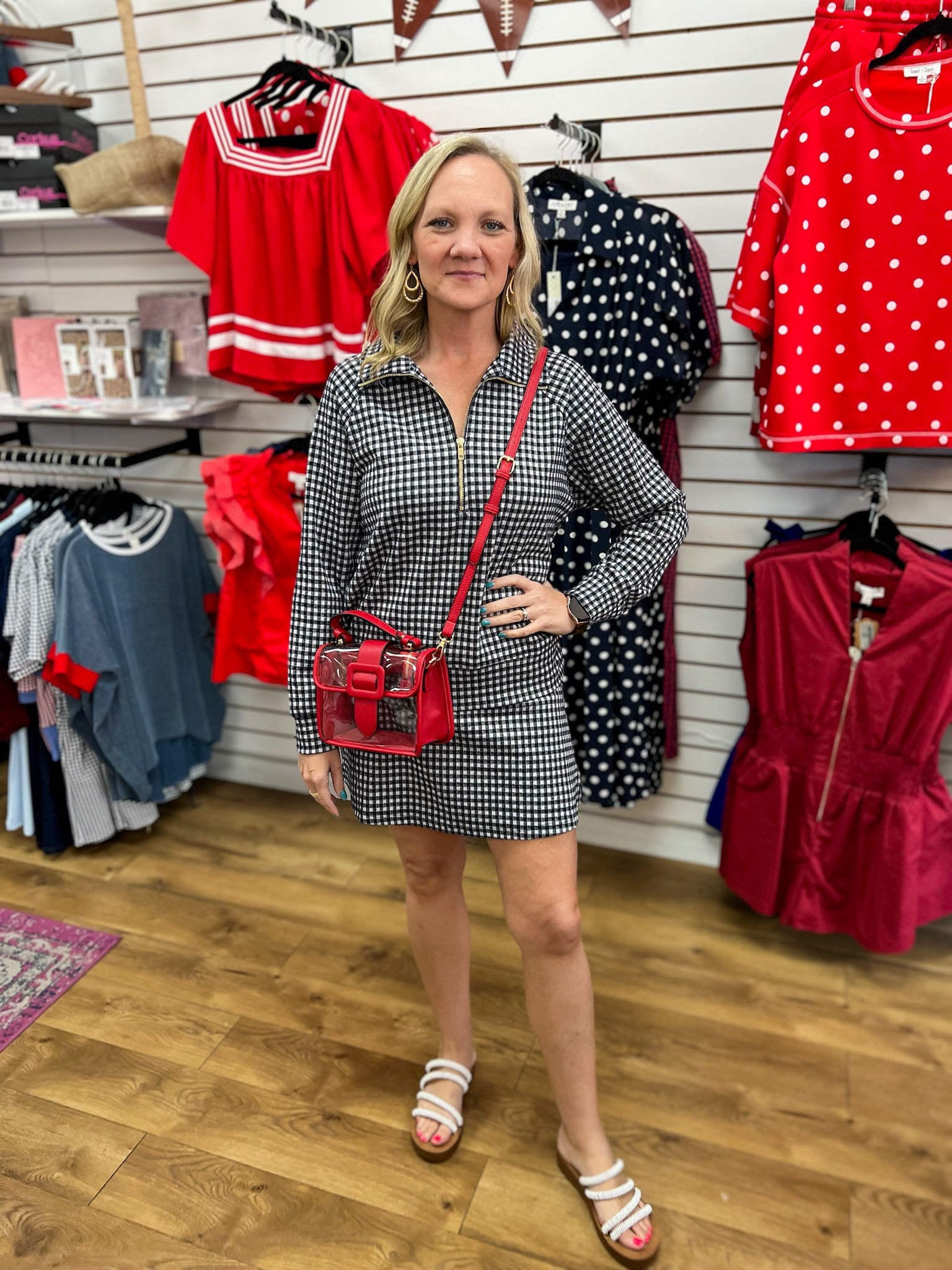 Navy Gingham Long Sleeve Half Zip Skort Set - A'Bekah's Boutique