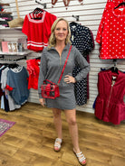 Navy Gingham Long Sleeve Half Zip Skort Set - A'Bekah's Boutique