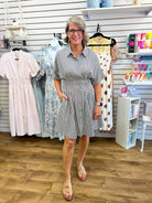 Navy Gingham Waist Pintuck Dress with Pockets - A'Bekah's Boutique