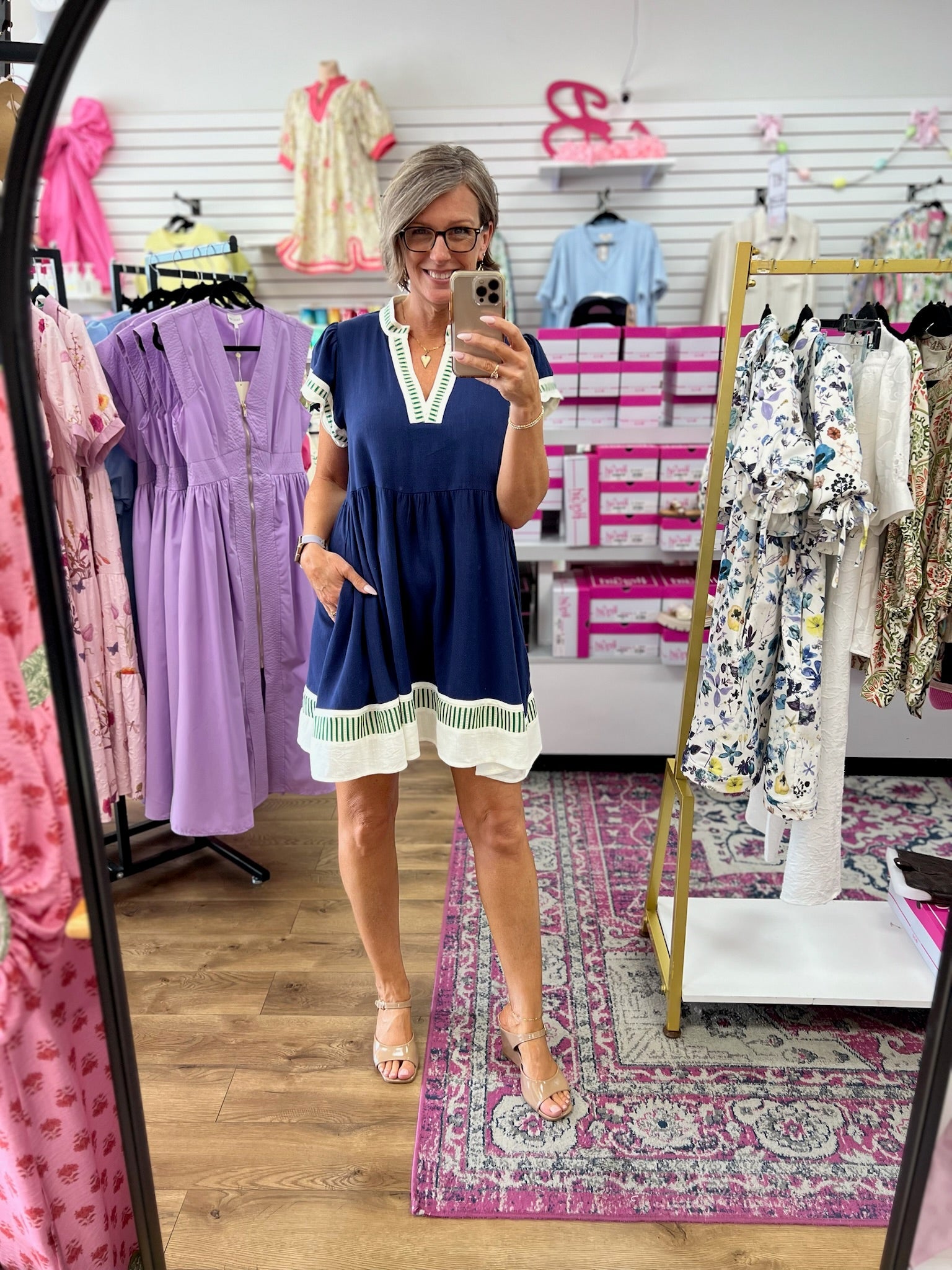 Navy Linen Color Block V - Neck Dress - A'Bekah's Boutique