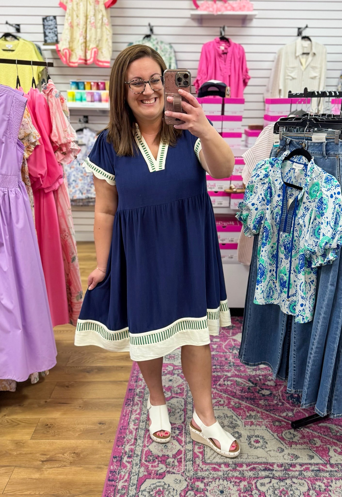 Navy Linen Color Block V - Neck Dress - A'Bekah's Boutique