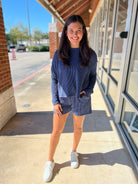 Navy Long Sleeve Ribbed Short Set - A'Bekah's Boutique