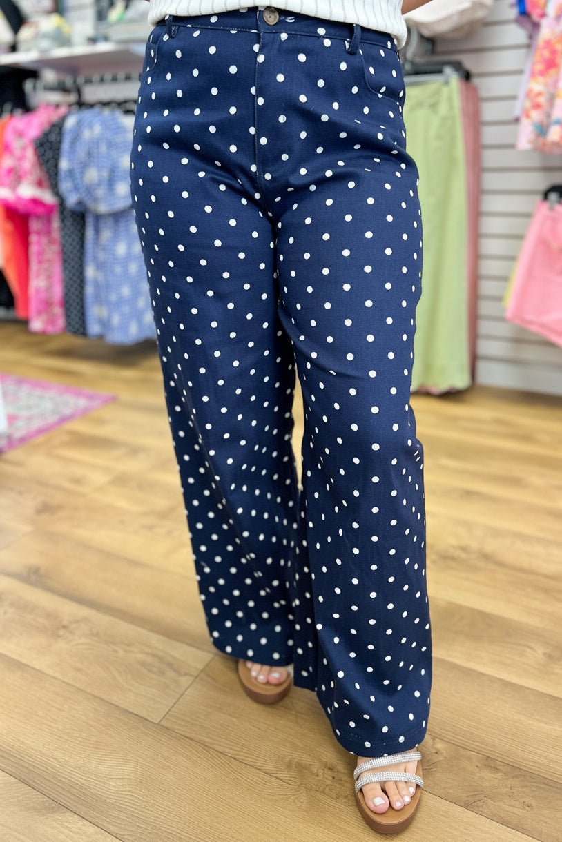 Navy Polka Dot Wide Leg Pants - A'Bekah's Boutique