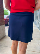 Navy Pull On Skort with Scalloped Hem - A'Bekah's Boutique