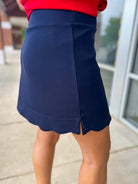 Navy Pull On Skort with Scalloped Hem - A'Bekah's Boutique