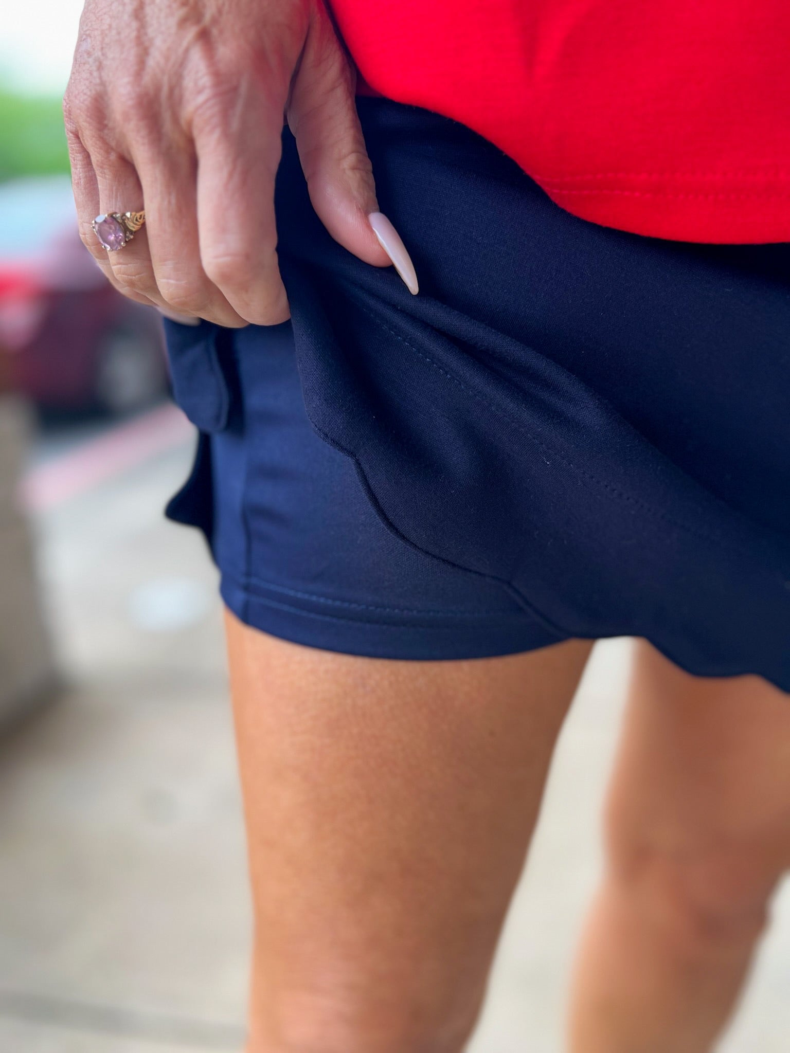 Navy Pull On Skort with Scalloped Hem - A'Bekah's Boutique