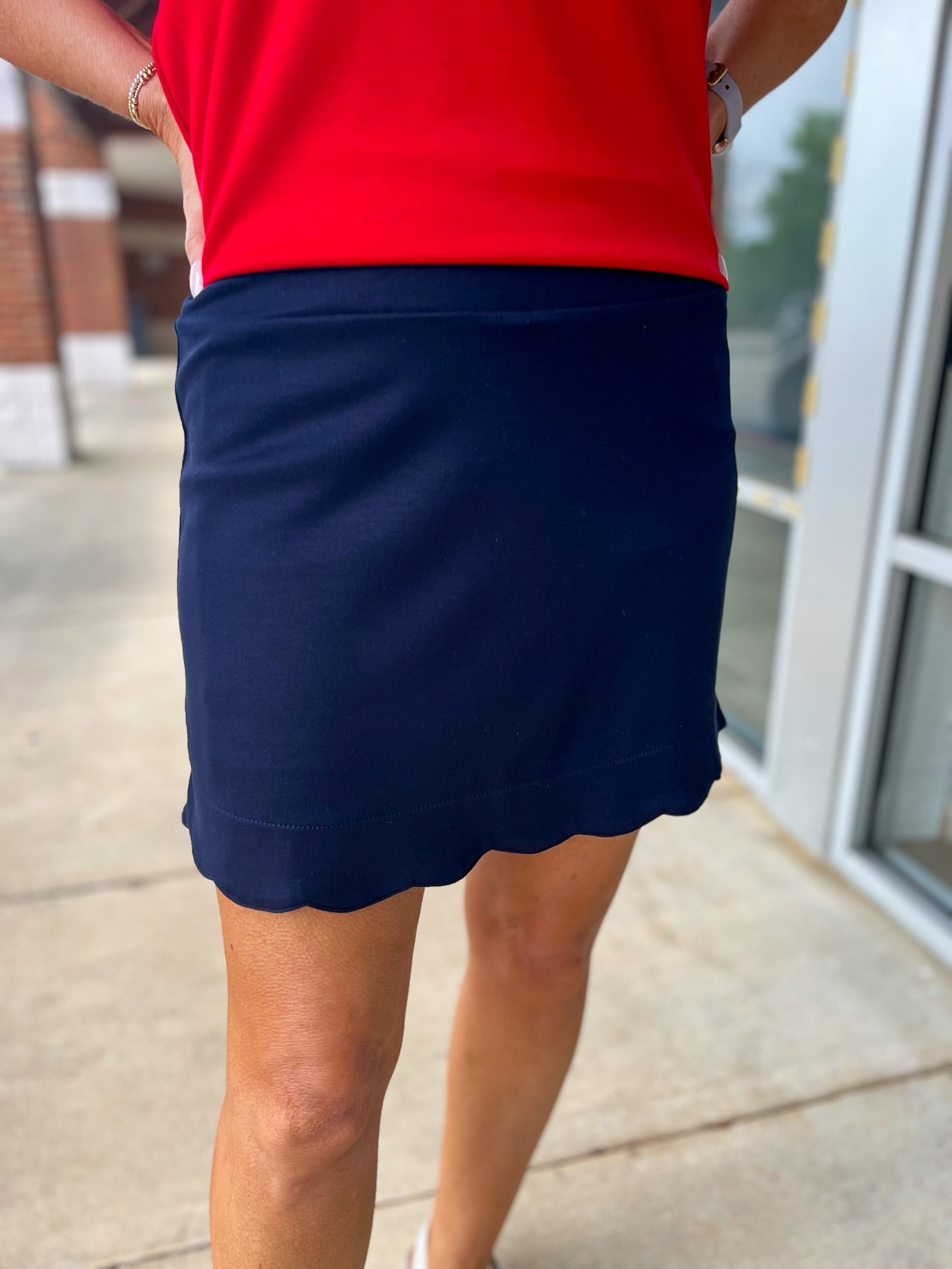 Navy Pull On Skort with Scalloped Hem - A'Bekah's Boutique