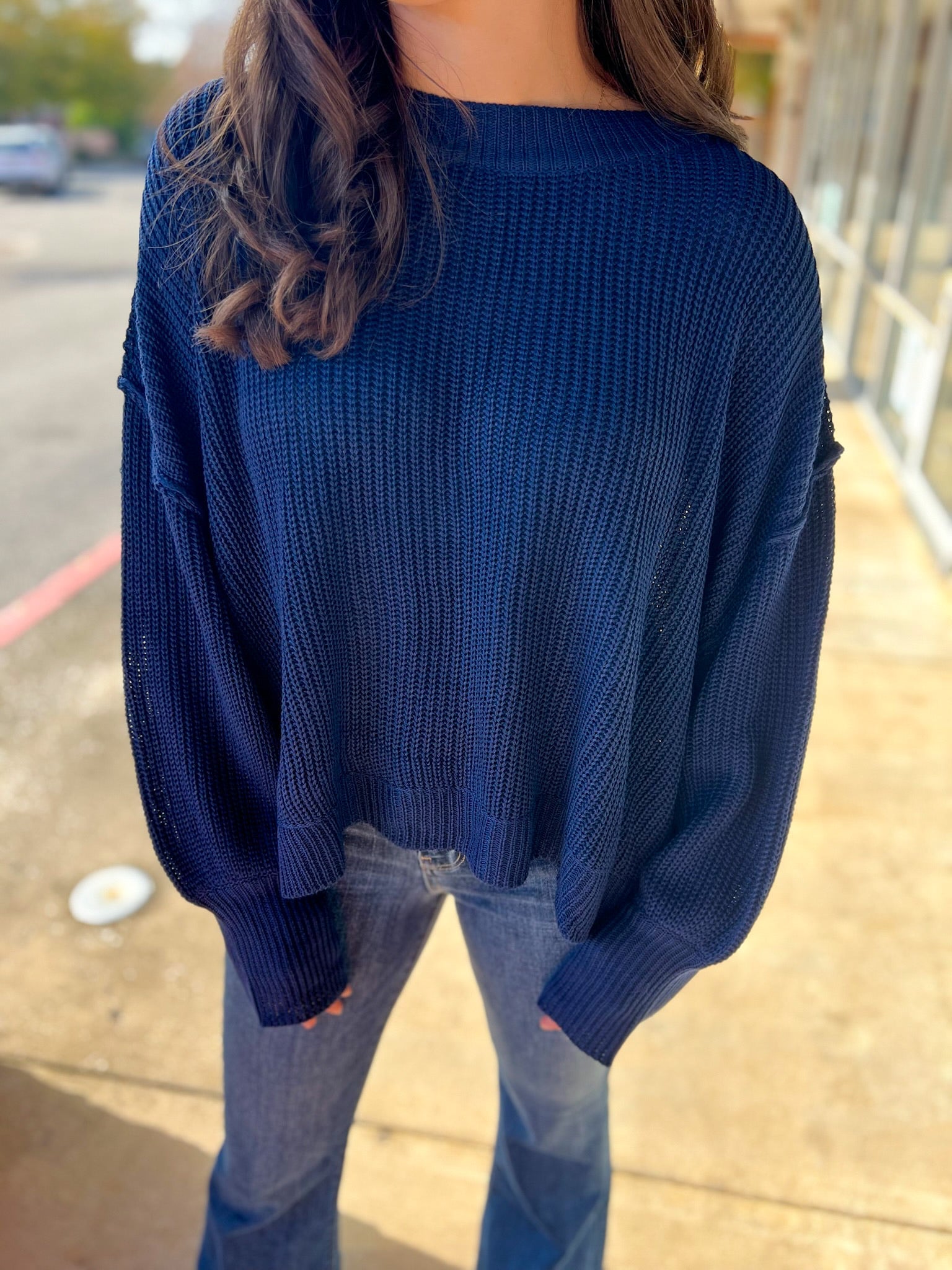 Navy Pullover Long Sleeve Sweater with Mock Neck - A'Bekah's Boutique