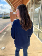 Navy Pullover Long Sleeve Sweater with Mock Neck - A'Bekah's Boutique