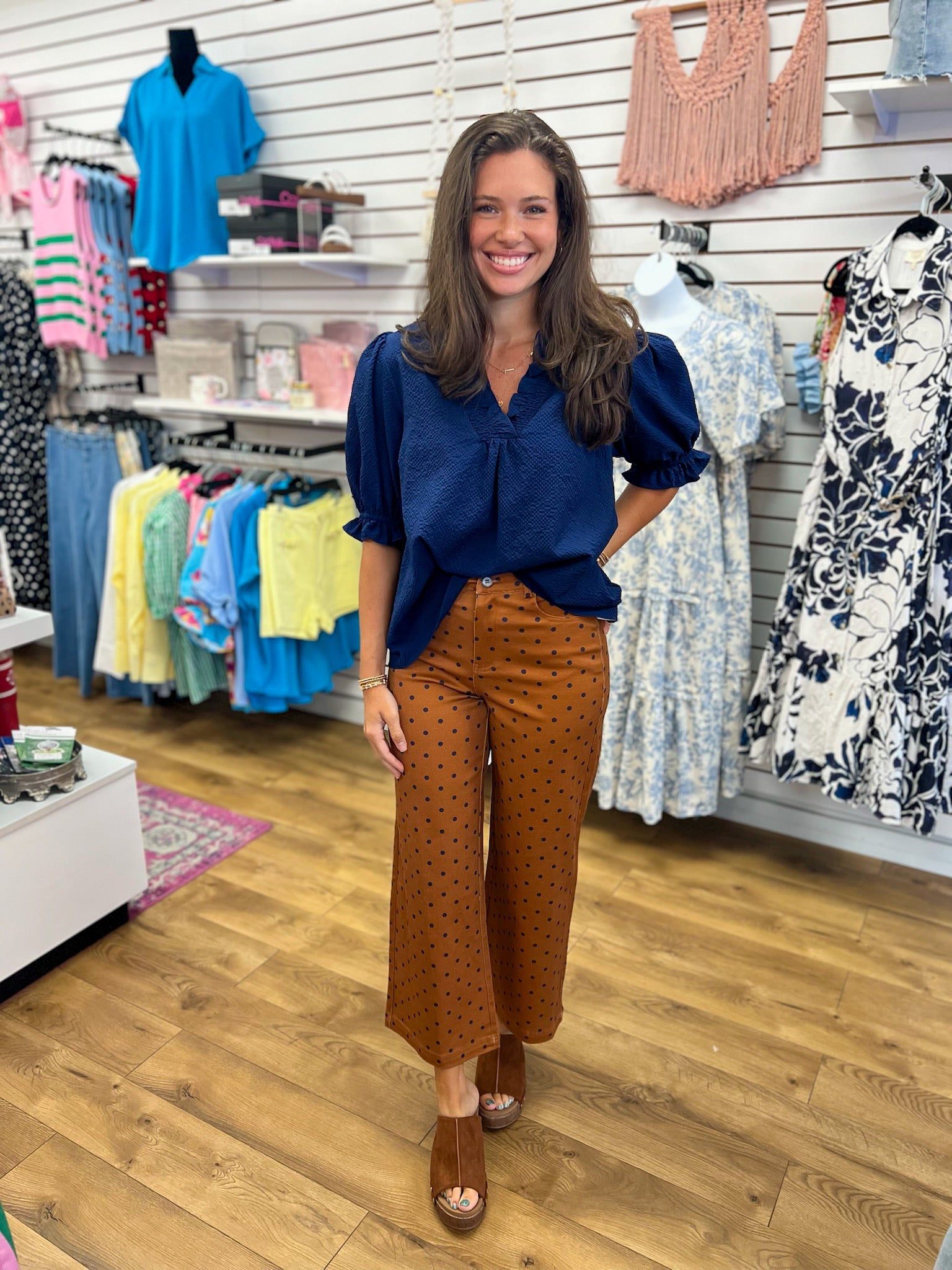 Navy Ruffle Trimmed V-Neck Top - A'Bekah's Boutique
