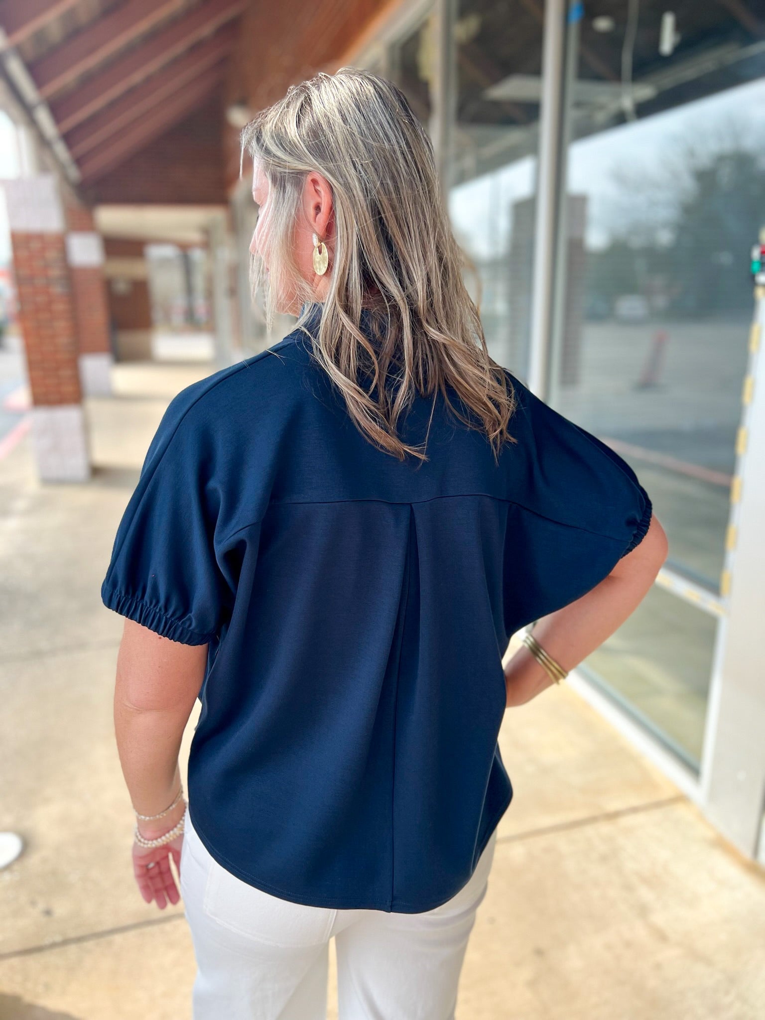 Navy Short Sleeve V - Neck Top - A'Bekah's Boutique