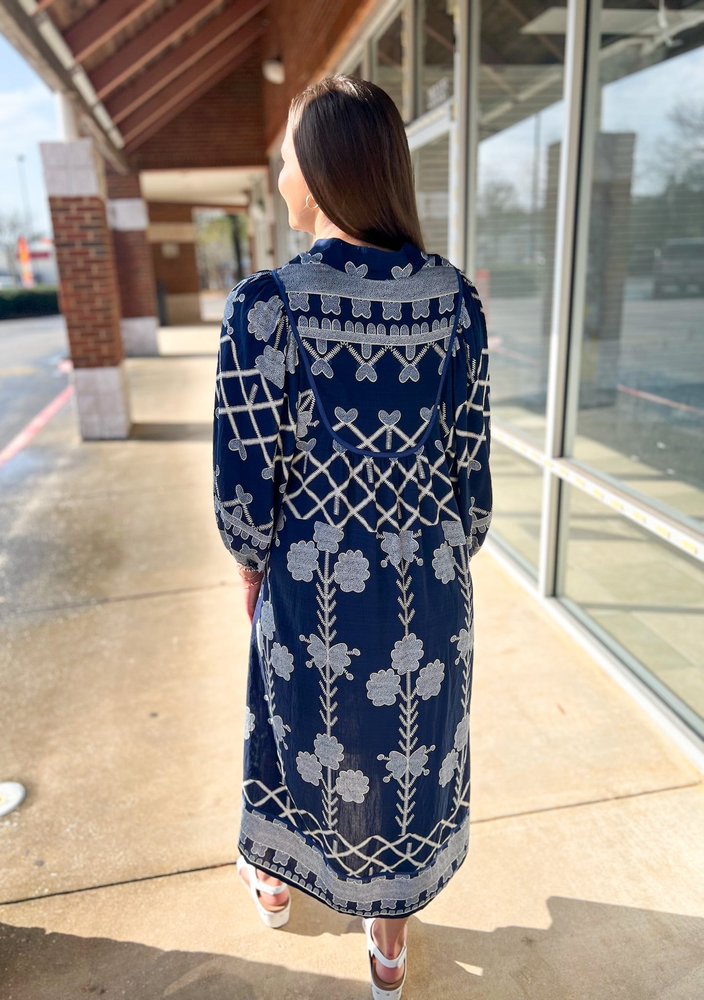 Navy Tribal Print Midi Dress with Contrast Piping - A'Bekah's Boutique
