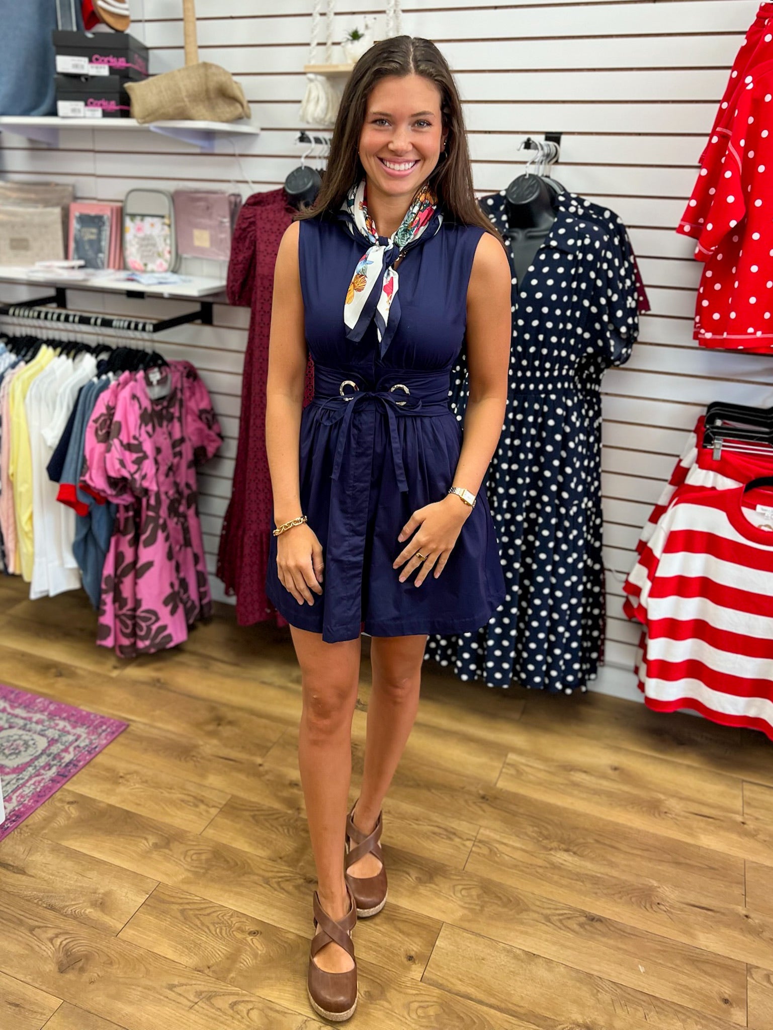 Navy V-Neck Sleeveless Dress with Removable Belt - A'Bekah's Boutique