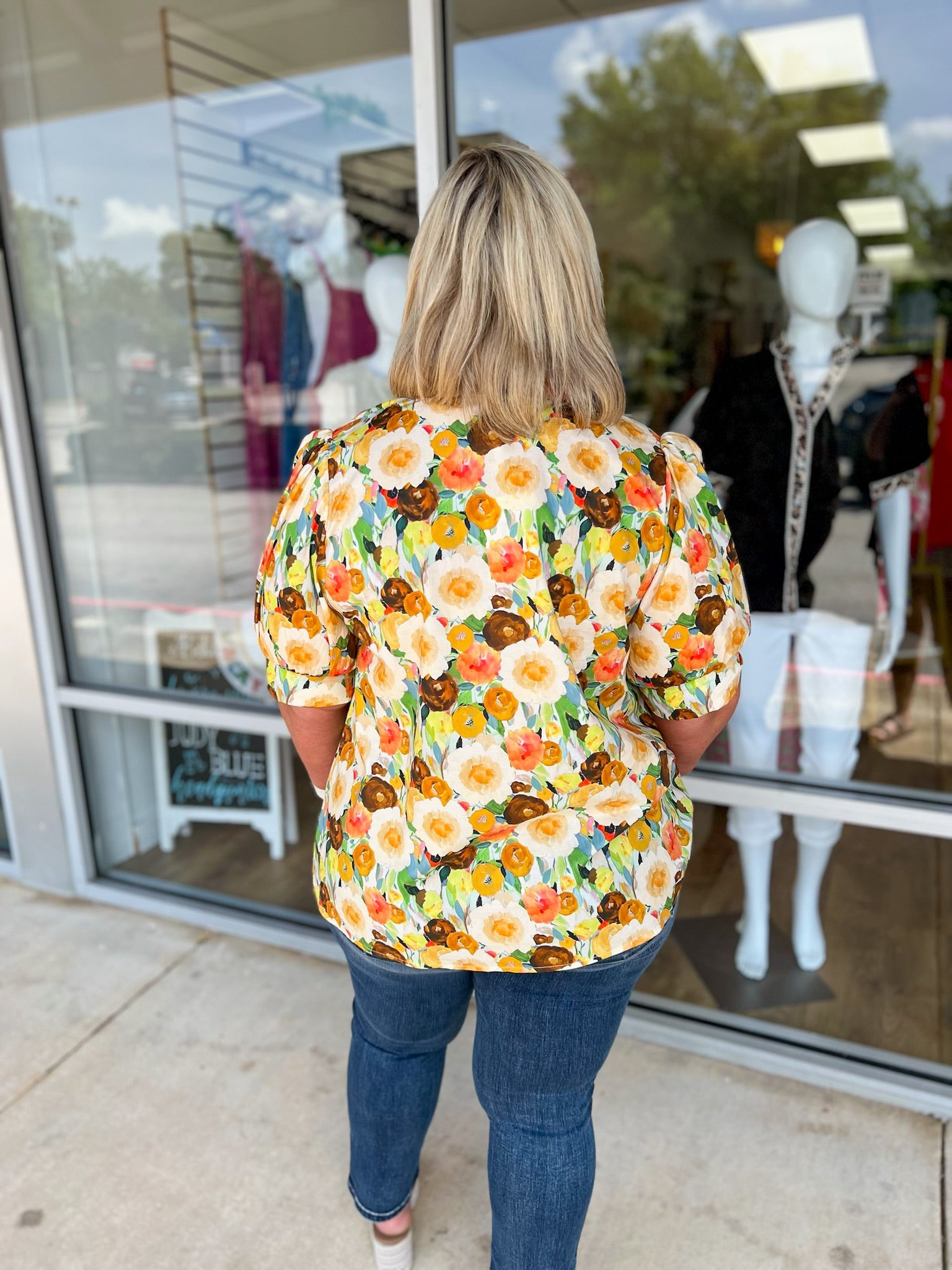 Need You Now Camel Combo Floral Puff Sleeve Top (C) - A'Bekah's Boutique