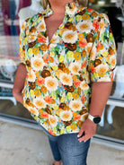 Need You Now Camel Combo Floral Puff Sleeve Top (C) - A'Bekah's Boutique