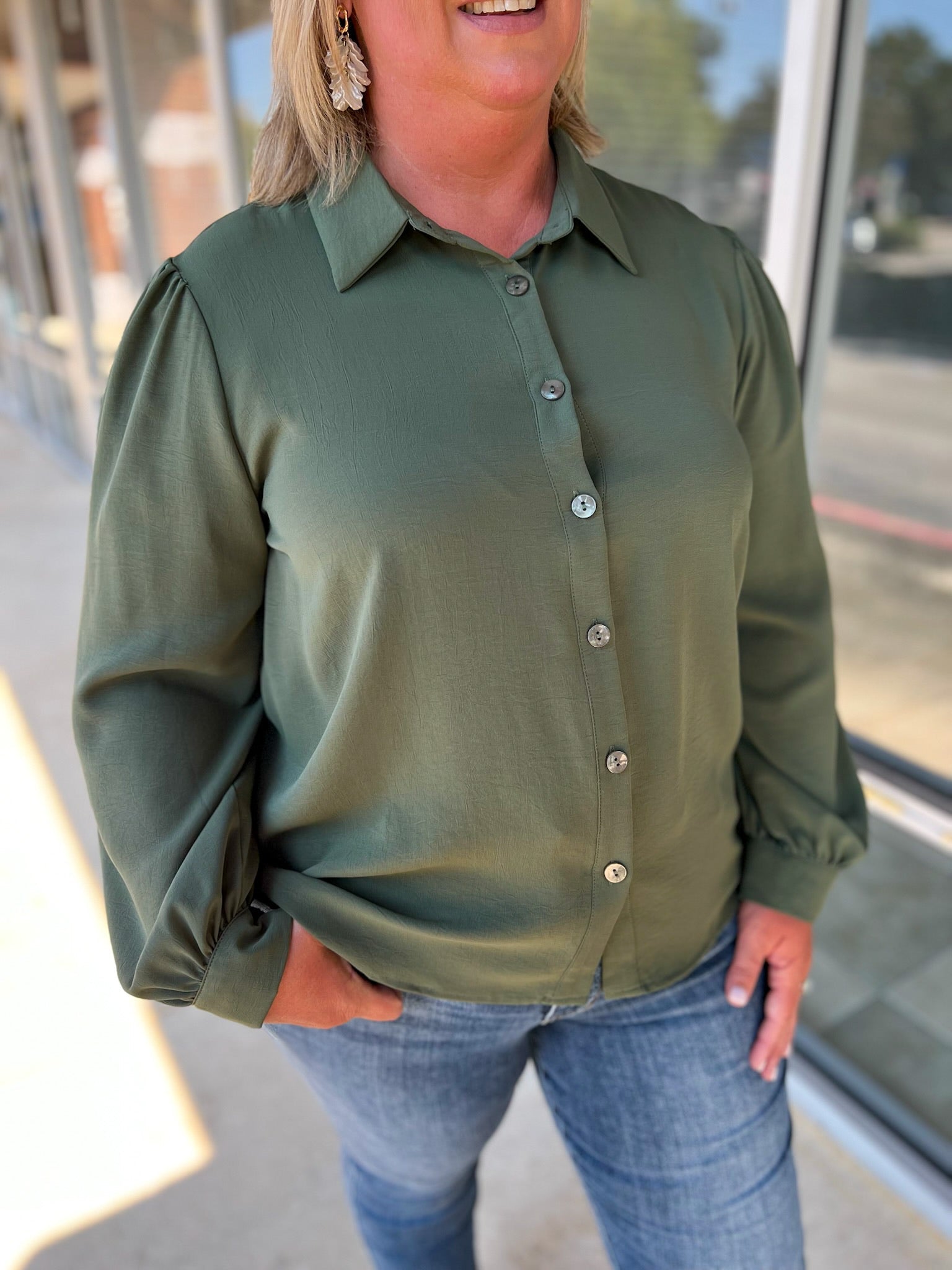 Never Miss A Beat Curvy Olive Button Up Top - A'Bekah's Boutique